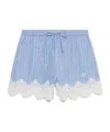 Simkhai Emmie Lace-trimmed Striped Cotton Shorts In Blue