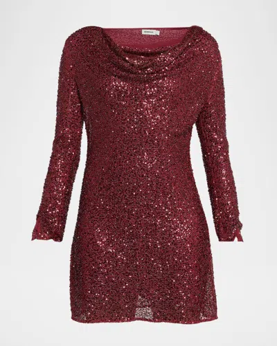 Simkhai Emmy Cowl-neck Bead & Sequin Mini Dress In Red