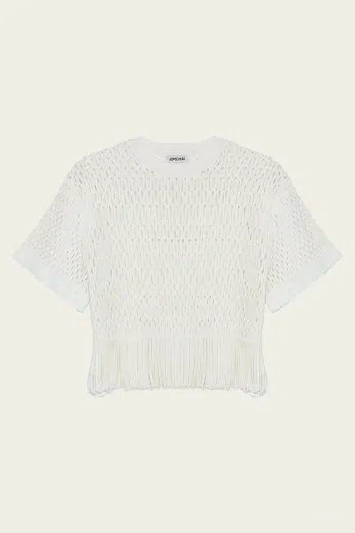 Simkhai Enzo Lattice Knit Top In Ivory