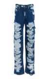 Simkhai Erie High-waist Distressed Cotton Pants In Blue