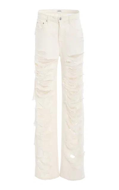 Simkhai Erie High-waist Distressed Cotton Pants In White