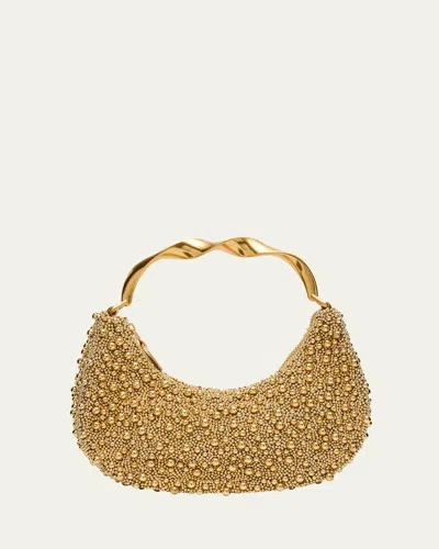 Simkhai Evelyn Crescent Beaded Top-handle Bag In Gold