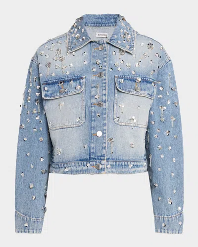 Simkhai Everli Embellished Cropped Denim Jacket In Blue