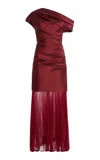 Simkhai Exclusive Ammalie Organza-trimmed Taffeta Midi Dress In Burgundy