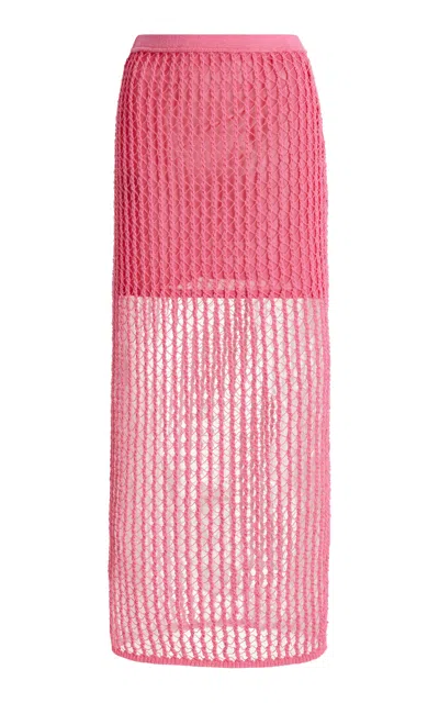 Simkhai Exclusive Odie Crocheted Cotton-blend Midi Skirt In Pink