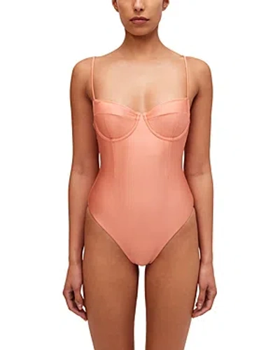 Simkhai Fara Bustier One-piece Swimsuit In Grapefruit