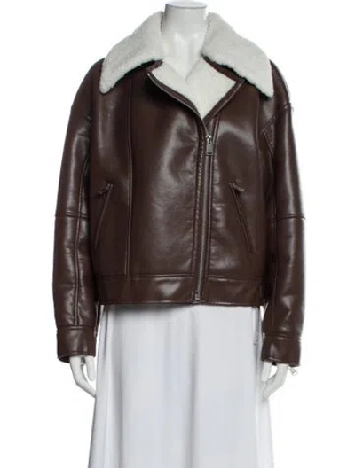 Pre-owned Simkhai Faux Leather Biker Jacket In Brown