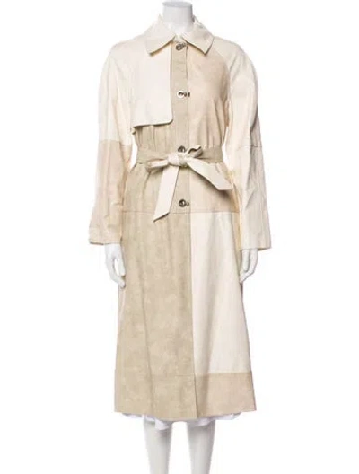 Pre-owned Simkhai Faux Leather Colorblock Pattern Trench Coat In Neutral
