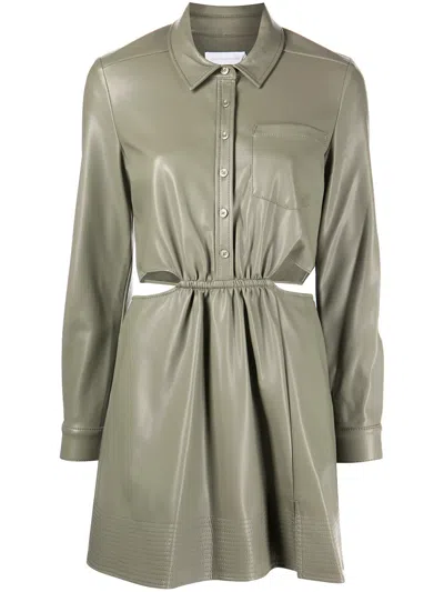 Simkhai Shaelyn Vegan Leather Mini Shirtdress In Olivine