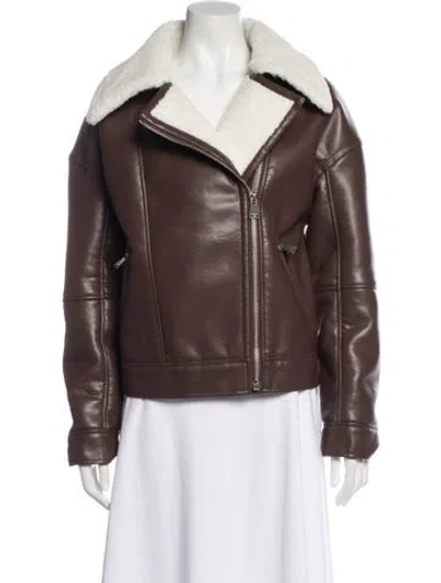 Pre-owned Simkhai Faux Shearling Biker Jacket In Brown
