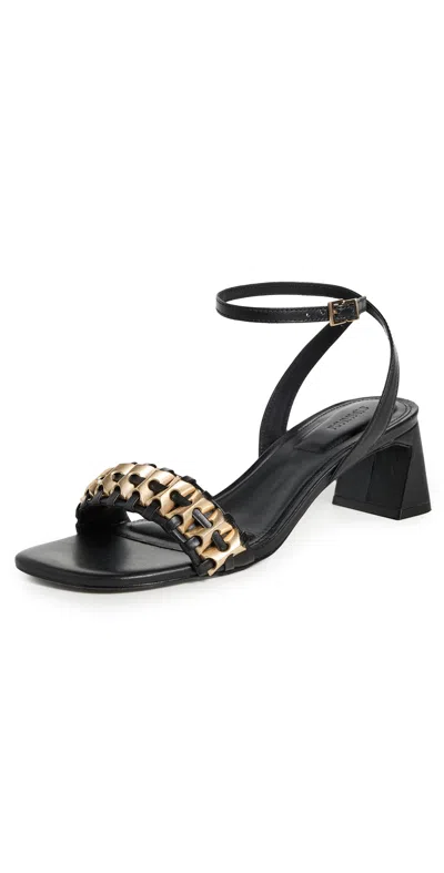 Simkhai Faye Beaded Leather Block Heel Sandals Black