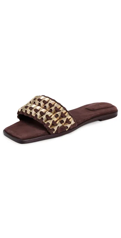 Simkhai Faye Beaded Suede Flat Slide Cacao In Brown