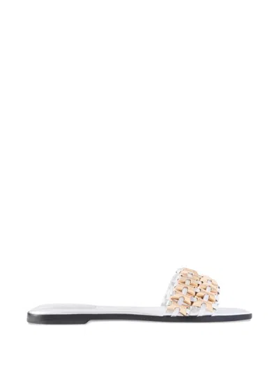 Simkhai Faye Metallic Leather Sandals In White
