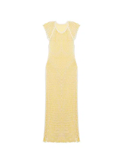Simkhai Faylen Open-knit Fringed Midi Dress In Yellow
