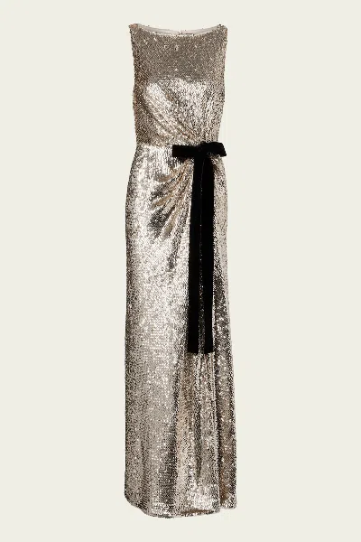 Simkhai Felicity Draped Sequin Gown In Gold Multi