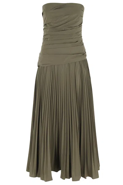 Simkhai Fern Green Arie Strapless Pleated Cotton-blend Midi Dress