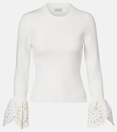 Simkhai Ferrera Broderie Anglaise Ribbed-knit Top In White