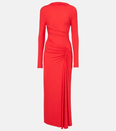 Simkhai Ferrera Long Sleeve Ruched Maxi Dress In Red