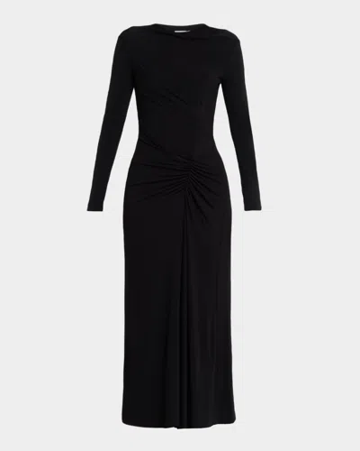Simkhai Ferrera Ruched Long-sleeve Midi Dress In Black