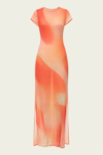 Simkhai Fia Mesh Midi Dress In Golden Hour Sunset In Orange