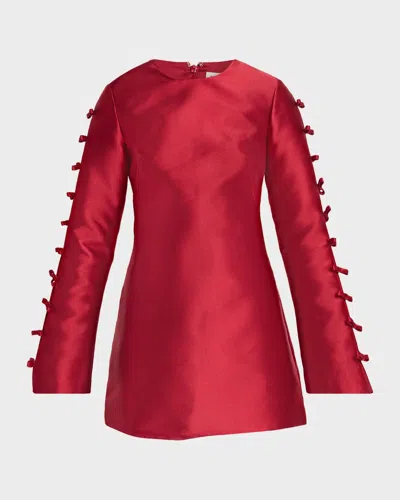 Simkhai Fiora Bow Satin A-line Mini Dress In Red