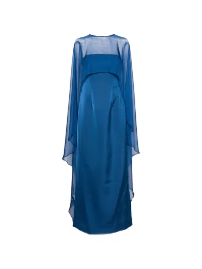 Simkhai Fiora Organza Cape Gown In Blue