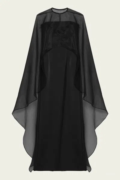 Simkhai Fiora Organza Cape Gown In Black
