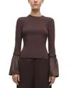 Simkhai Agata Flared-sleeve Fitted Knit Top In Chocolate