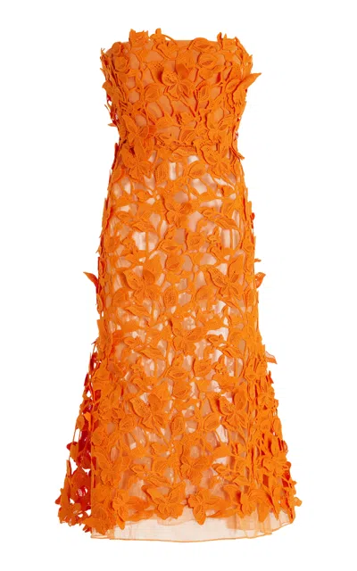 Simkhai Fleurella Floral Guipure Lace Midi Dress In Orange