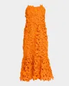 Simkhai Fleurella Floral Guipure Lace Midi Dress In Tangerine