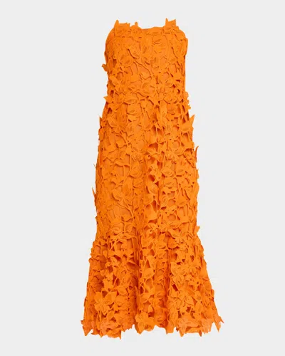 SIMKHAI FLEURELLA STRAPLESS LACE MIDI DRESS
