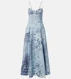 Simkhai Floral Linen And Cotton Bustier Dress In Blue