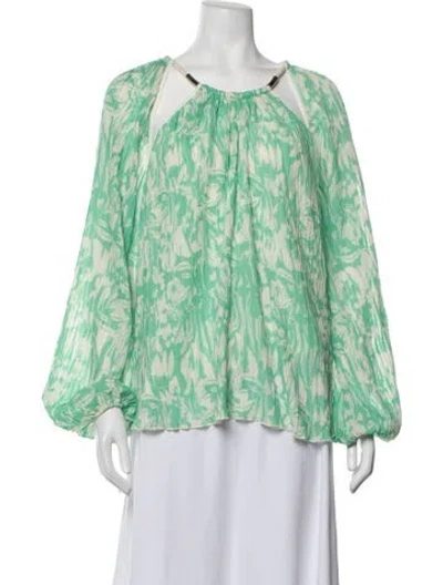 Pre-owned Simkhai Floral Print Asymmetrical Blouse In Green
