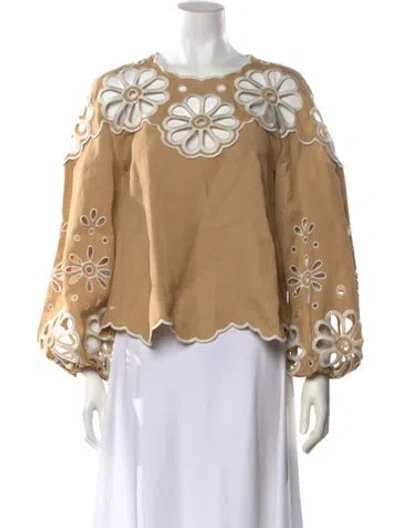 Pre-owned Simkhai Floral Print Crew Neck Blouse In Neutral