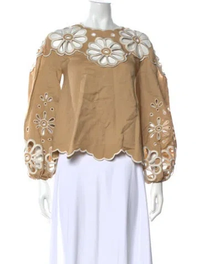 Pre-owned Simkhai Floral Print Crew Neck Blouse In Neutrals
