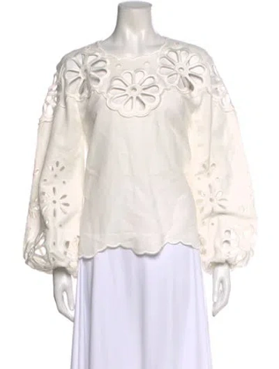 Pre-owned Simkhai Floral Print Crew Neck Blouse In White