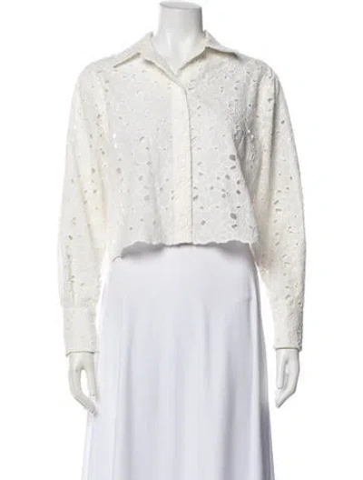 Pre-owned Simkhai Floral Print Long Sleeve Crop Top In White