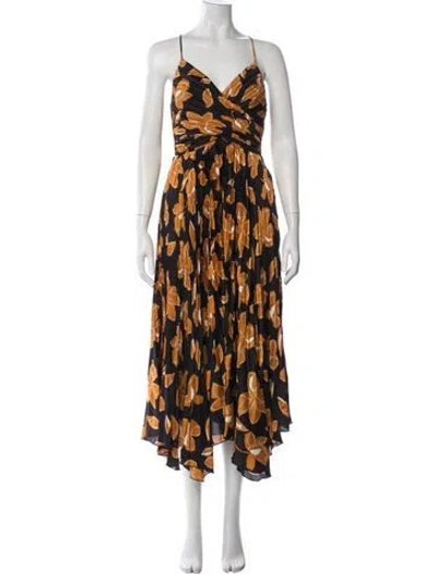 Pre-owned Simkhai Floral Print Midi Length Dress In Black