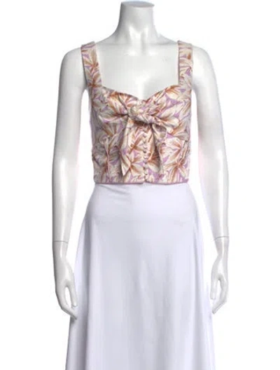 Pre-owned Simkhai Floral Print Square Neckline Crop Top W/ Tags In Multi
