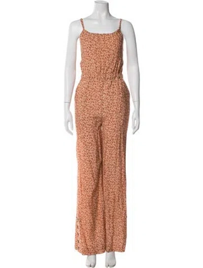 Pre-owned Simkhai Floral Print Square Neckline Jumpsuit In Orange