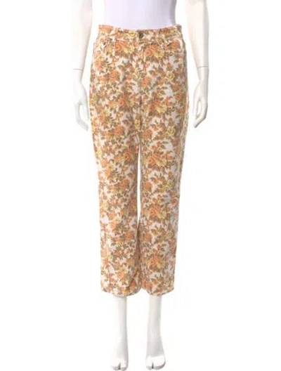 Pre-owned Simkhai Floral Print Straight Leg Pants In Orange