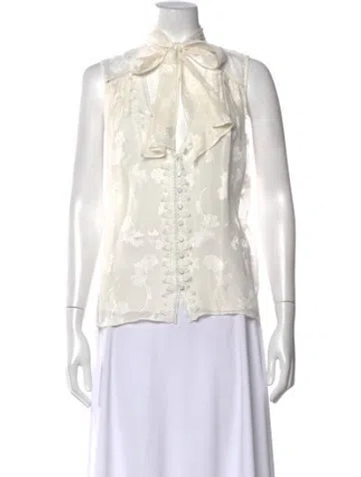 Pre-owned Simkhai Floral Print Tie Neck Blouse In Neutrals