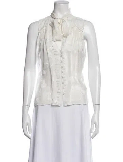 Pre-owned Simkhai Floral Print Tie Neck Blouse In White