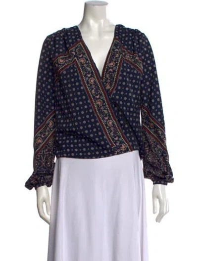 Pre-owned Simkhai Floral Print V-neck Blouse In Blue