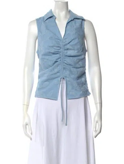 Pre-owned Simkhai Floral Print V-neck Top In Blue