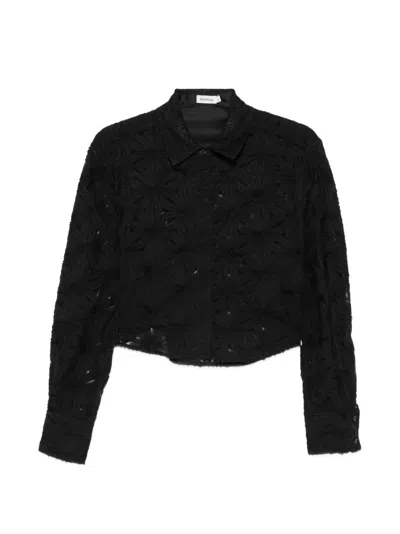 Simkhai Floral-print Cropped Blouse In Black