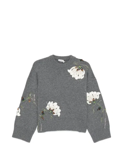 Simkhai Flower-embroidered Sweater In Gray