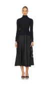 Simkhai Frances Long Sleeve Satin Combo Midi Dress In Black