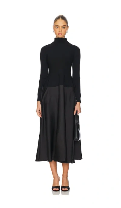 Simkhai Frances Long Sleeve Satin Combo Midi Dress In Black