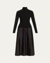 Simkhai Frances Long Sleeve Satin Combo Midi Dress In Black